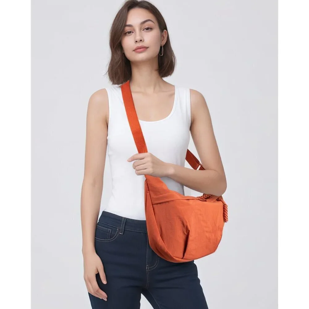 Women's Nylon Crescent Crossbody Bag Multi-Pocket Portable Lightweight Stylish